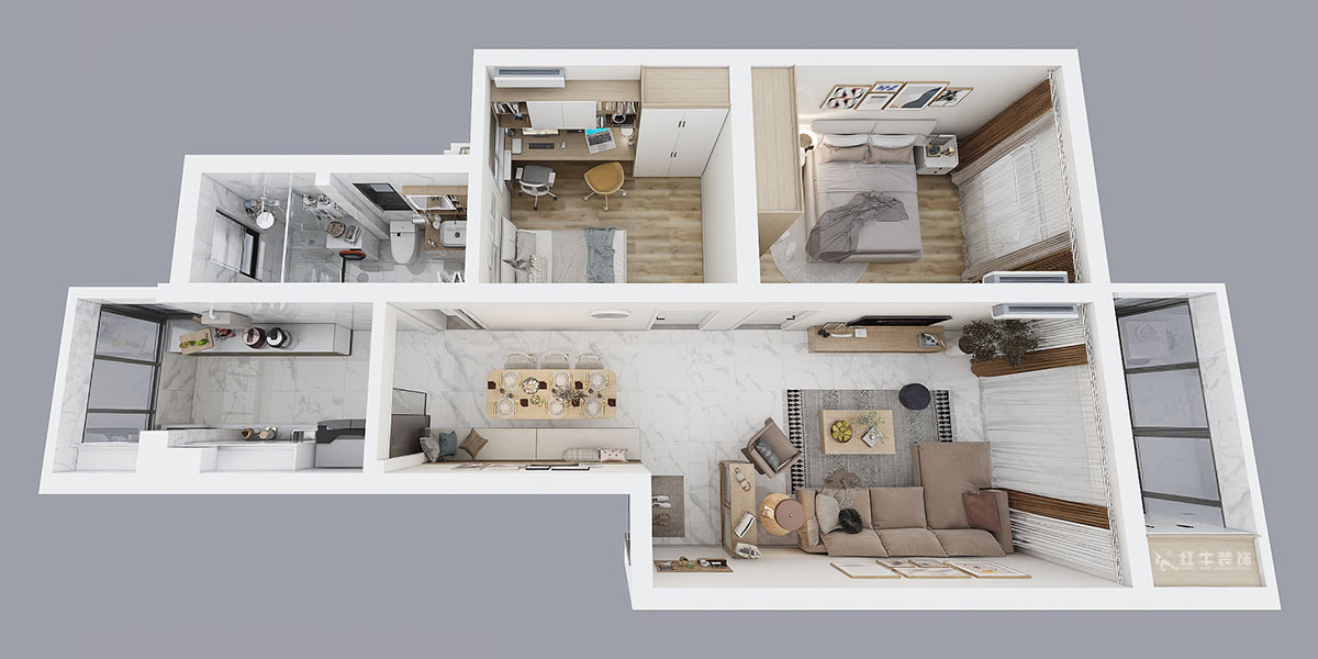 朱彦｜广厦嘉苑9-2-203-85㎡-简约风格｜2室2厅1卫｜老房翻新｜定制家￥120900｜全包12万｜00_04鸟瞰图